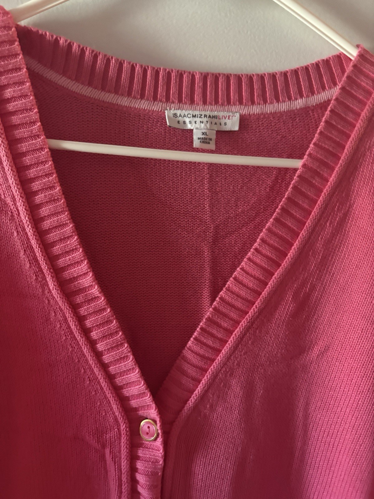 Isaac Mizrahi Live Essentials Pink V-Neck Button Cardigan Sweater Size XL