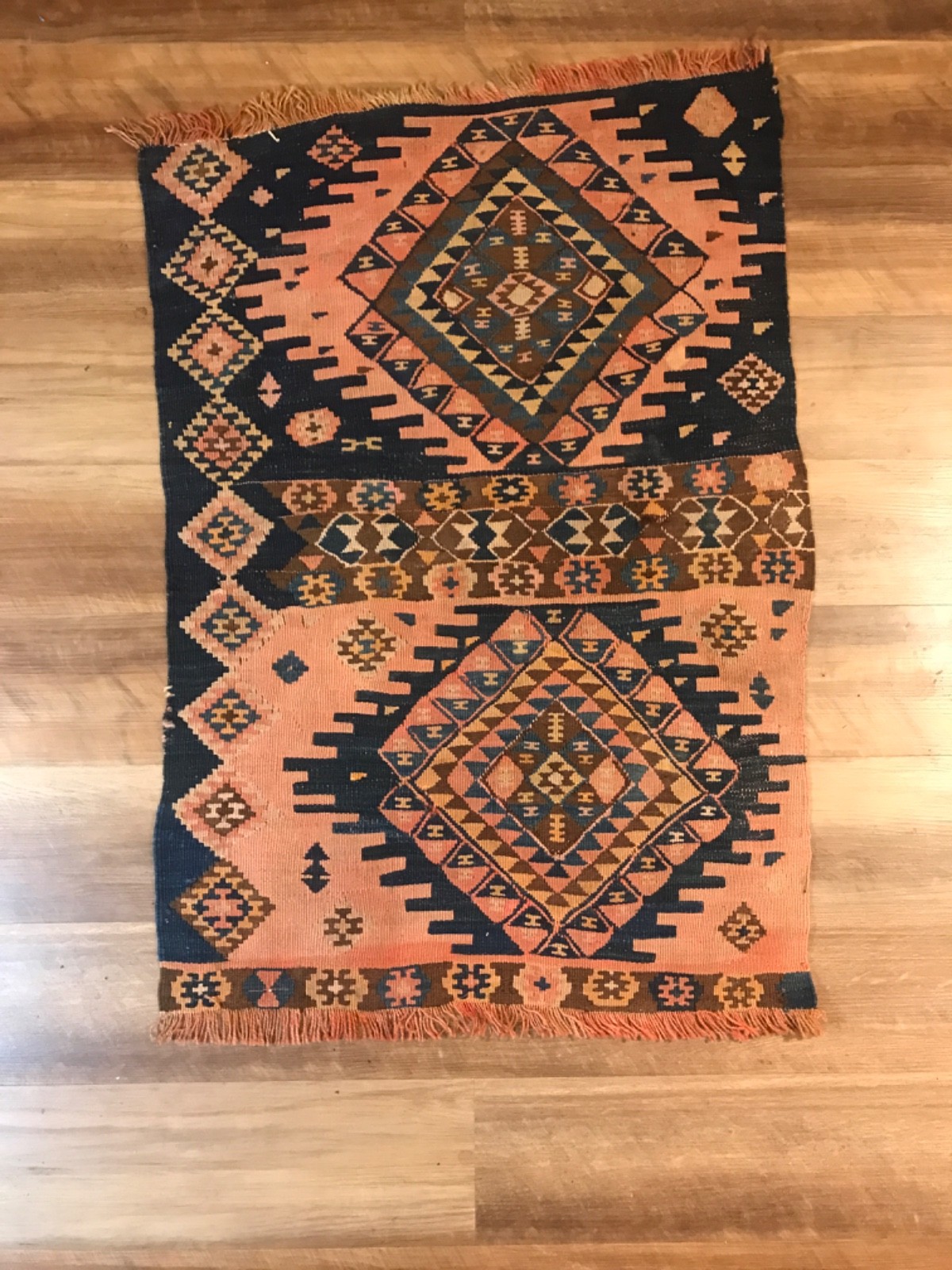 Antique South American Hand Woven Rug, Small Sized, Distressed Primative Design