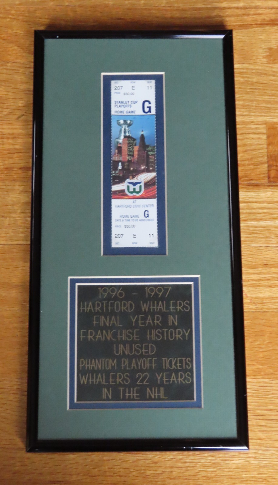 1996-1997 HARTFORD WHALERS Final Year Franchise History Unused Ticket Framed