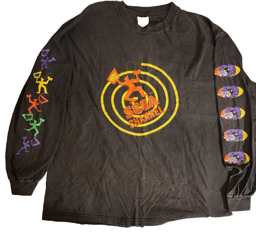 SEGA Vintage 90s Hanes SEGA Channel Graphic Shirt Black Adult XL L/S