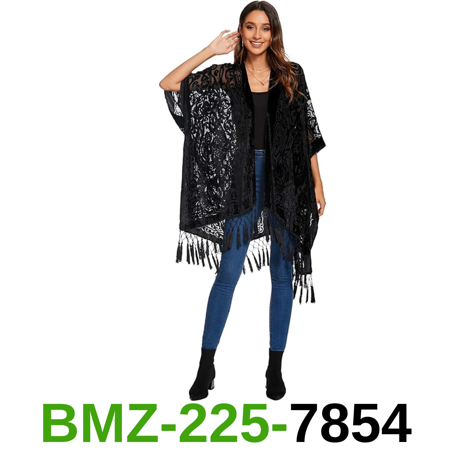 WeHello Women\'s Burnout Velvet Kimono Long Cardigan Cover Up, ONE SIZE