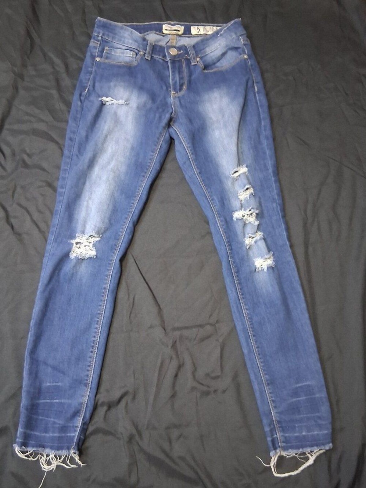 Indigo Rein Forever Distressed Skinny Jeans Size 5 Mid Rise Raw Hem