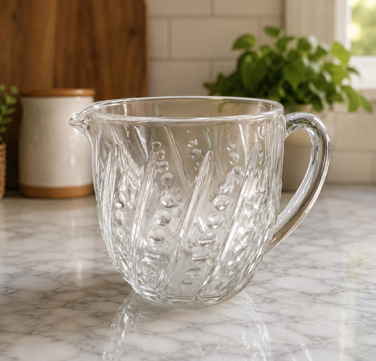 VTG ANCHOR HOCKING FIRE KING DOTS & DIAGONAL MILK/CREAMER PITCHER.  1940’s. 20oz