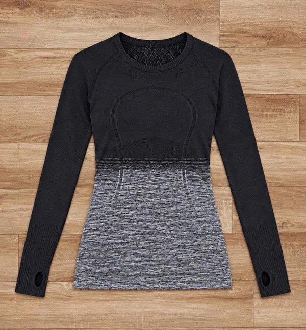 Lululemon / Swiftly Tech Long Sleeve Crew / Black White Ombre / Size 6