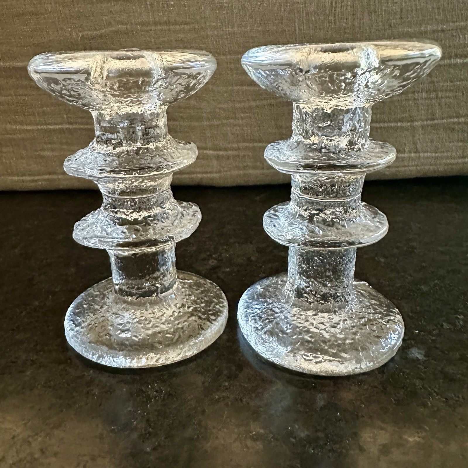 2 Vtg ITTALA Finland Timo Sarpaneva FESTIVO Candlestick Candle Holders 4.5”H 2 Vtg ITTALA Finland Timo Sarpaneva FESTIVO Candlestick Candle Holders 4.5”H
