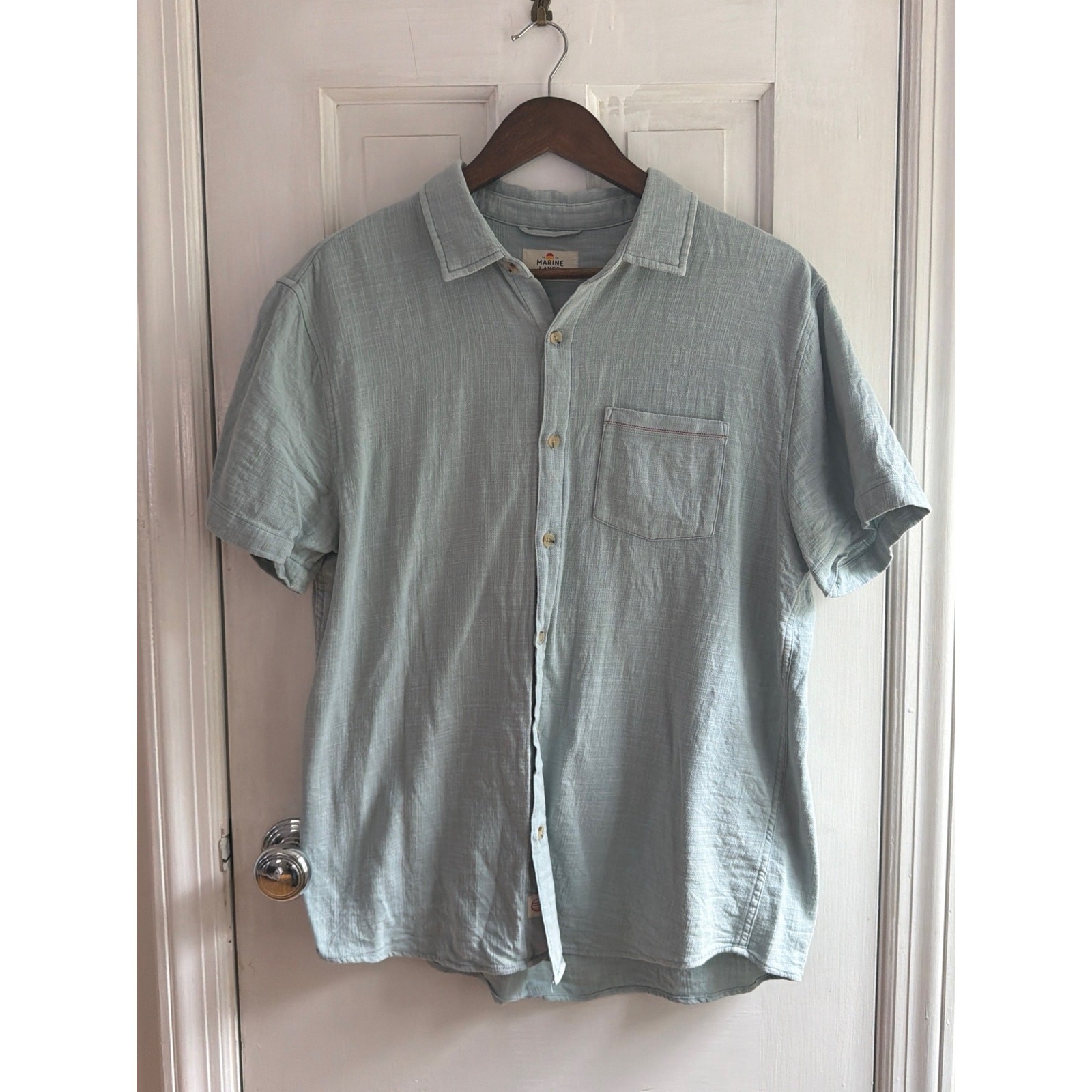 Marine Layer Short Sleeve Button Down Shirt - Light Green / Sage, Men\'s Medium