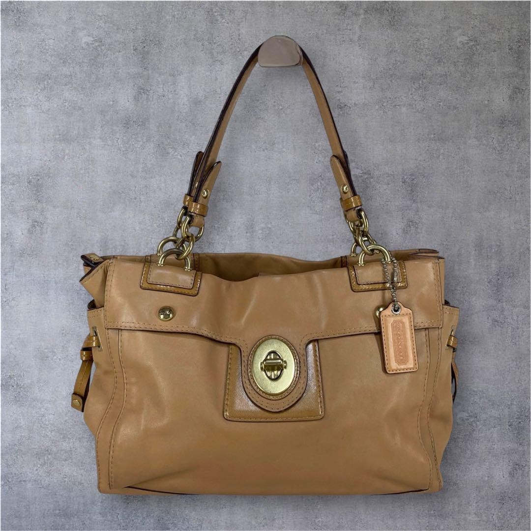 COACH Legacy Turnlock Satchel Bag Tan Leather Shoulder Bag Y2K Vintage from JPN