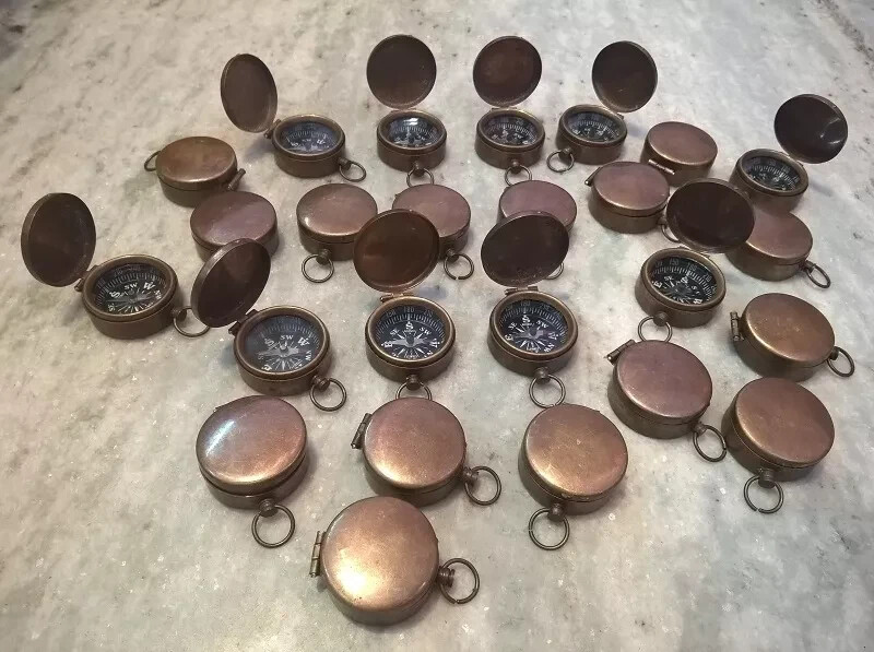 Vintage Brass Pocket Lid Compass Lot Of 100 Marine Antique Collectible Item