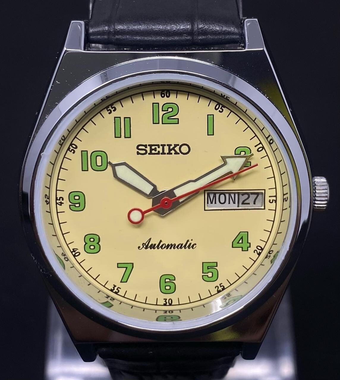 Vintage Refurbished Seiko 5 Automatic 6309A Japan Men\'s Day / Date Wrist Watch