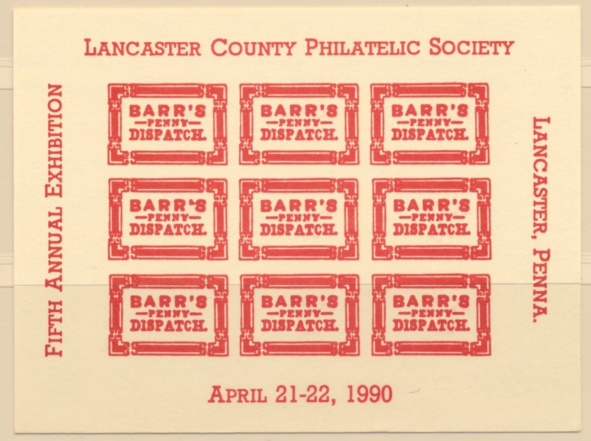 USA Lancaster PA County Philatelic Society 5th Annual Exhibition Sheet 1990 MNH