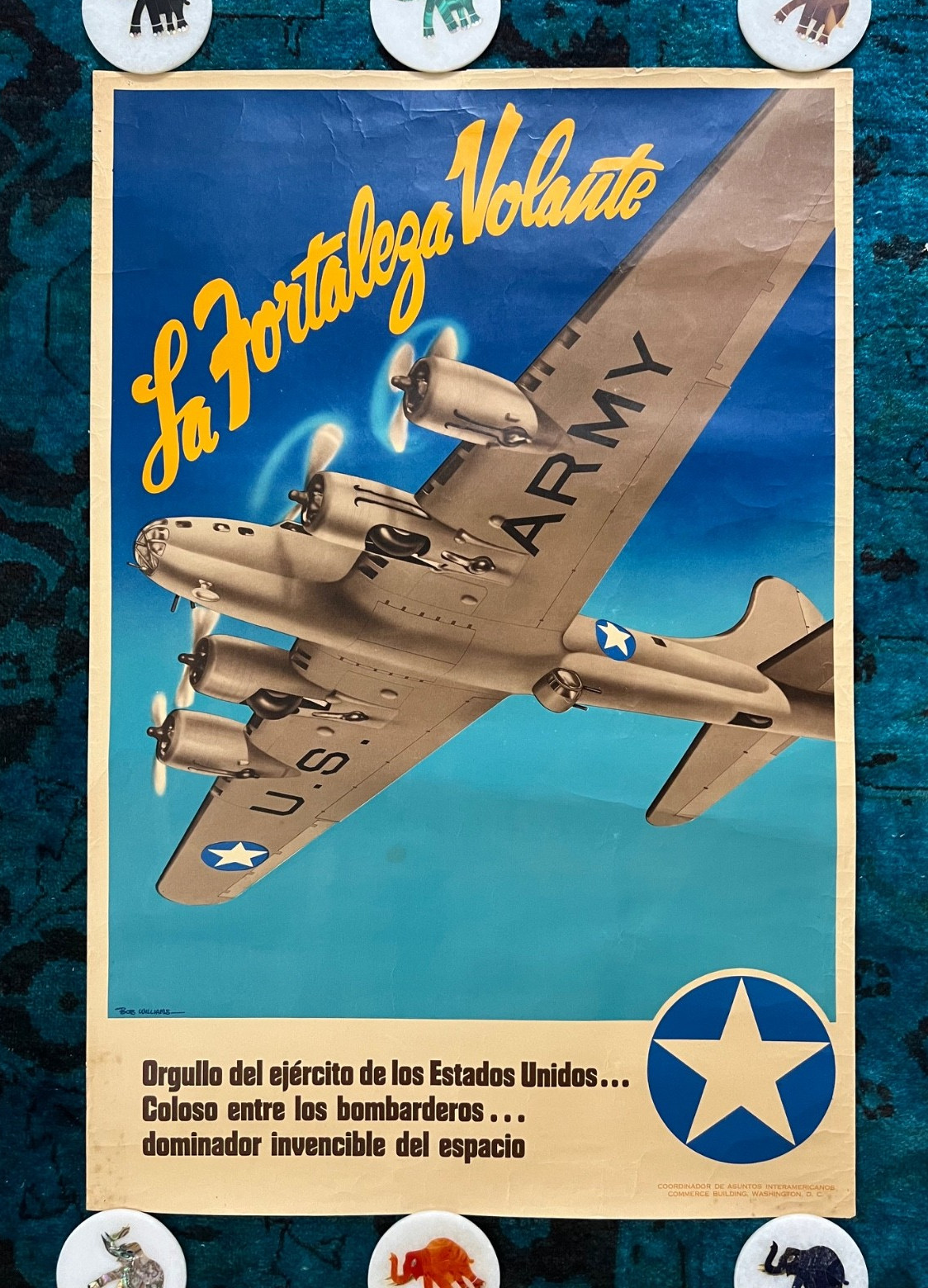 WWII WW2 Original War Poster La Fortaleza Volante B-17 Flying Fortress US Army
