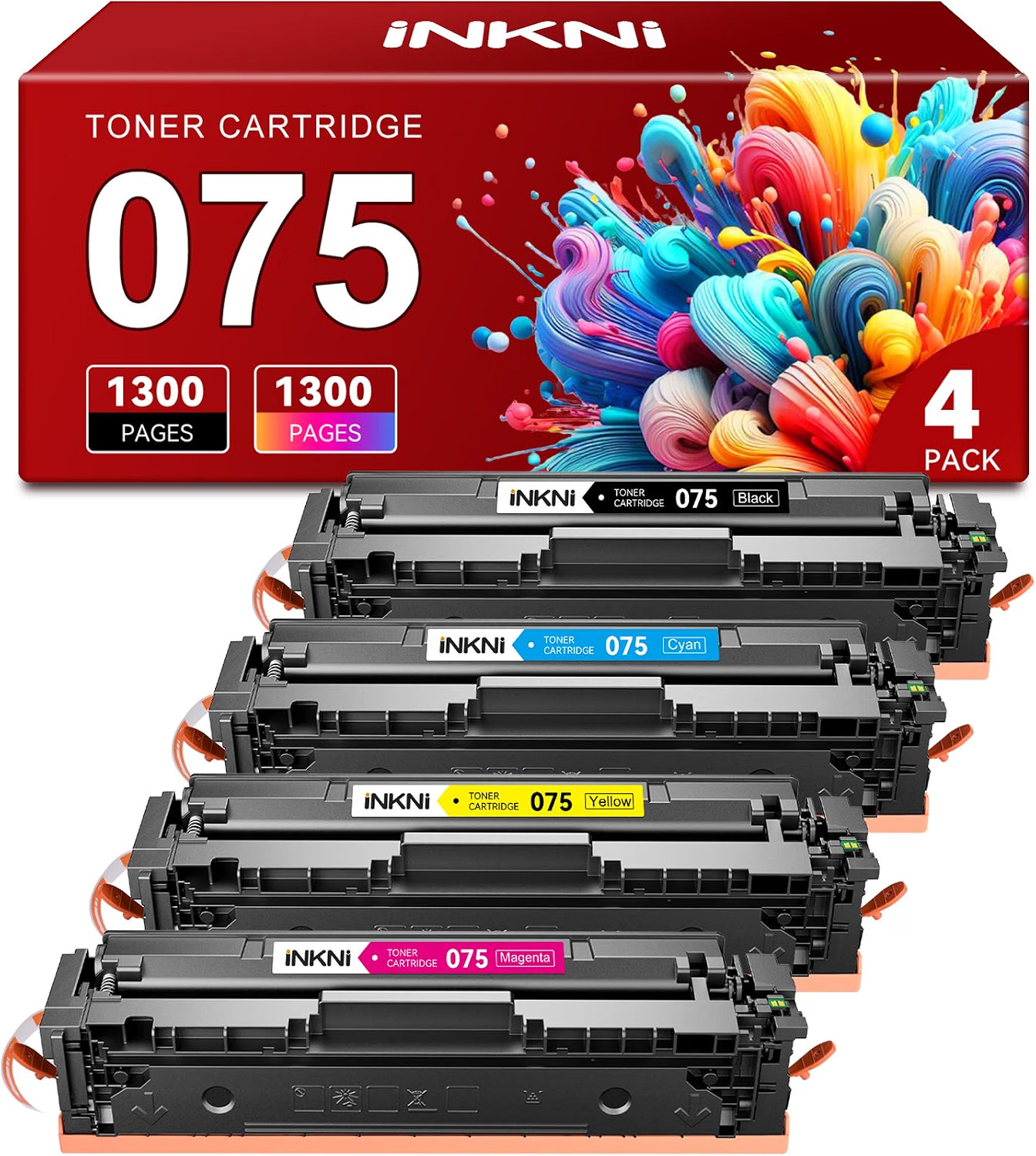 4-Pack Toner Cartridge Black Cyan Magenta Yellow 075 Canon BN Compatible