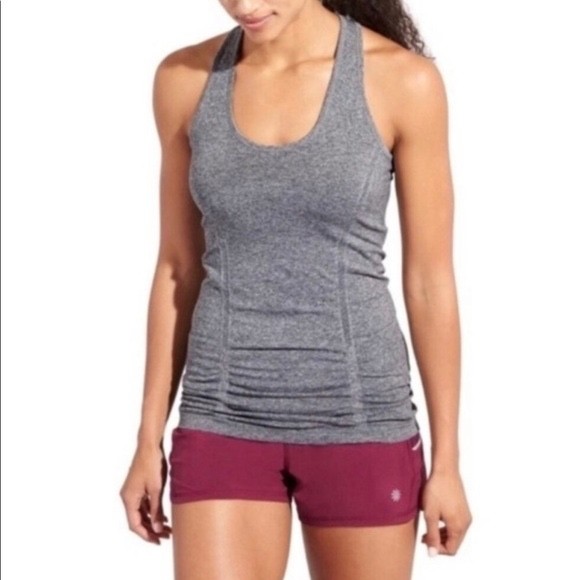 Athleta Fastest Track Ruched Racerback Tank Top Heathered Gray Small