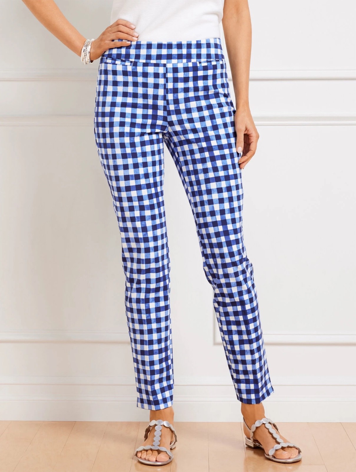 NWT $109 Talbots Chatham Ankle Stretch Pants Blue White Gingham Women Size 12 NWT $109 Talbots Chatham Ankle Stretch Pants Blue White Gingham Women Size 12