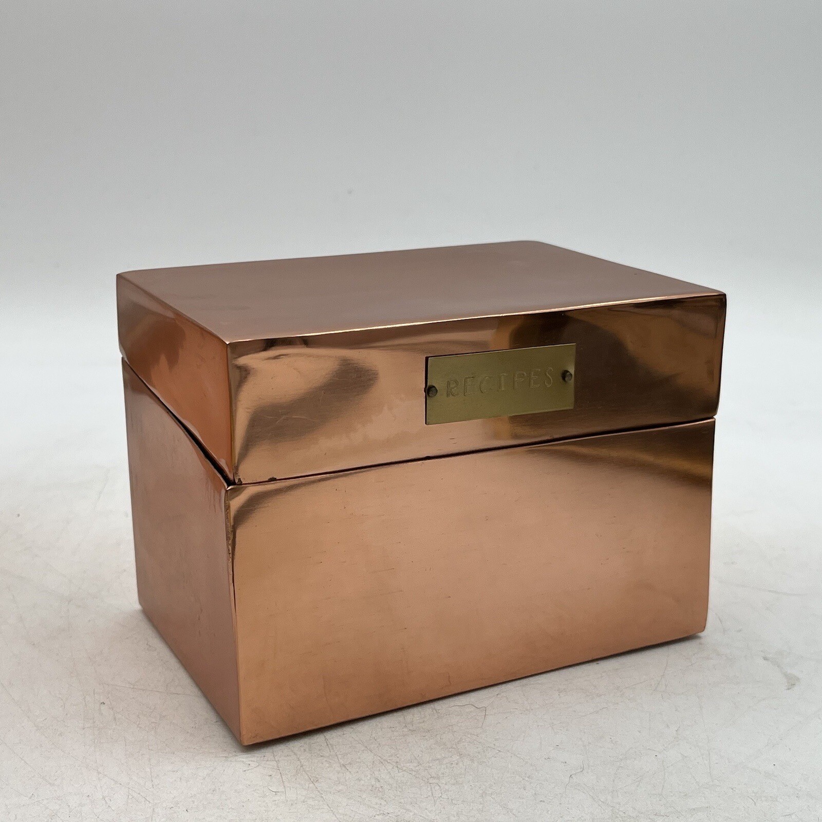 VTG Style Copper Recipe Stash Box Tin Brass Tag Farmhouse Handmade Cottage Core