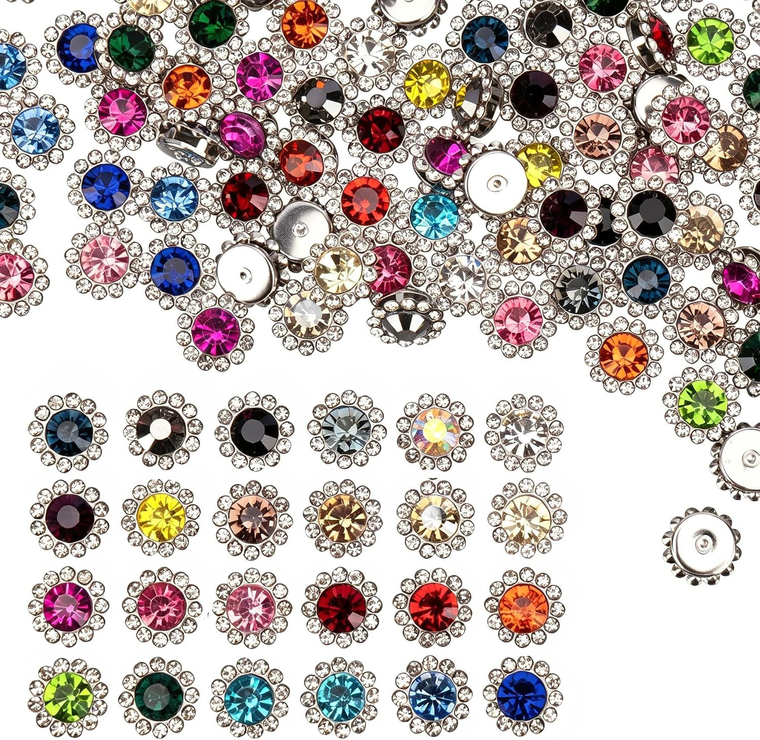 140Pcs Sew on Rhinestones, 12Mm Sunflower Claw Gems for Clothes
