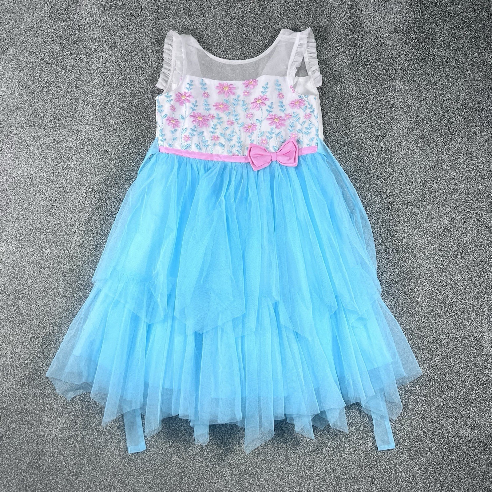 Jona Michelle Girls Blue Pink Floral Tulle Party Princess Dress Size 6 CO6264 Jona Michelle Girls Blue Pink Floral Tulle Party Princess Dress Size 6 CO6264