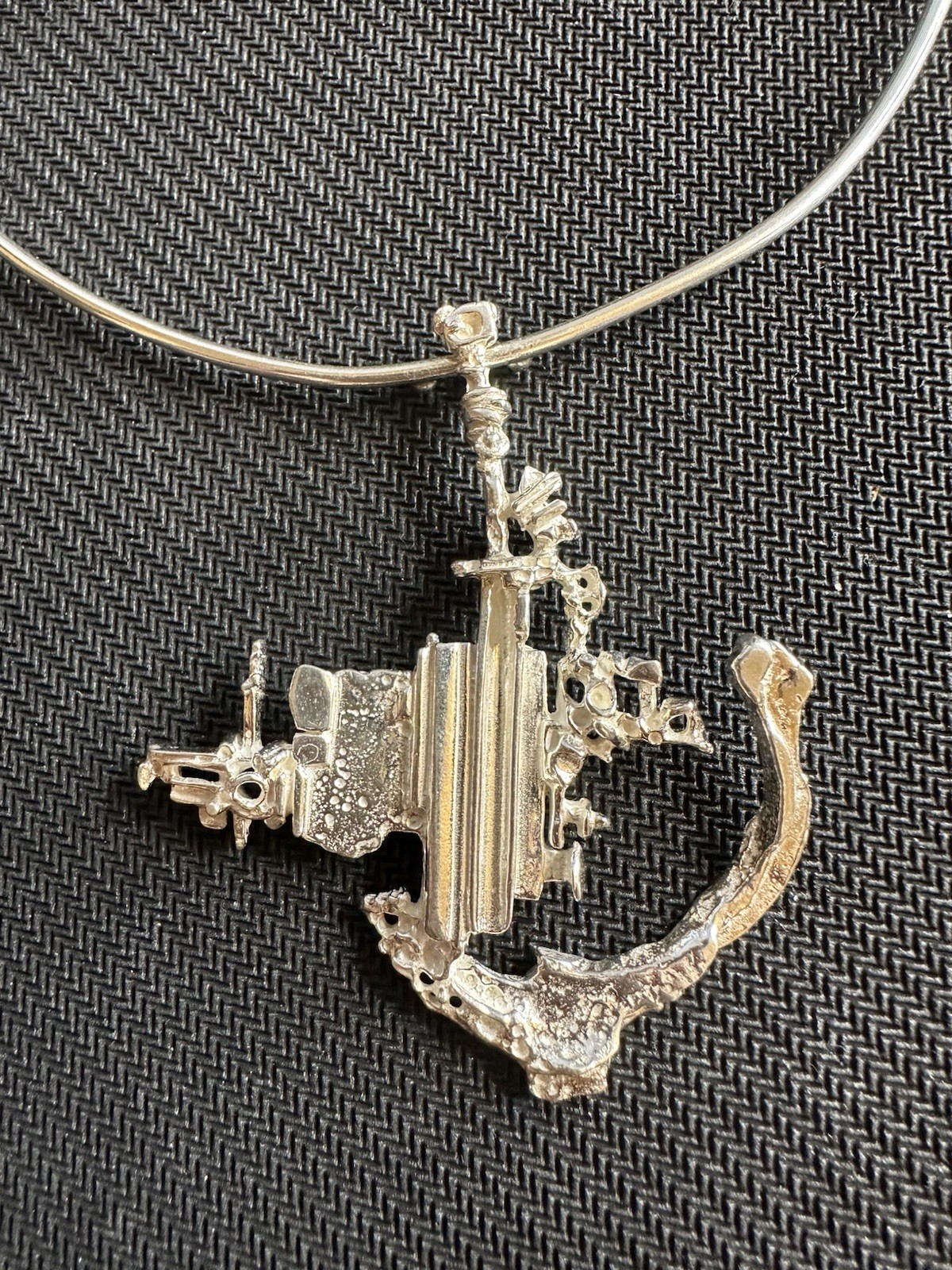 Vtg Juhls Finnish Sterling 925 Abstract Tundra Brutalist Pendant Necklace, 15in