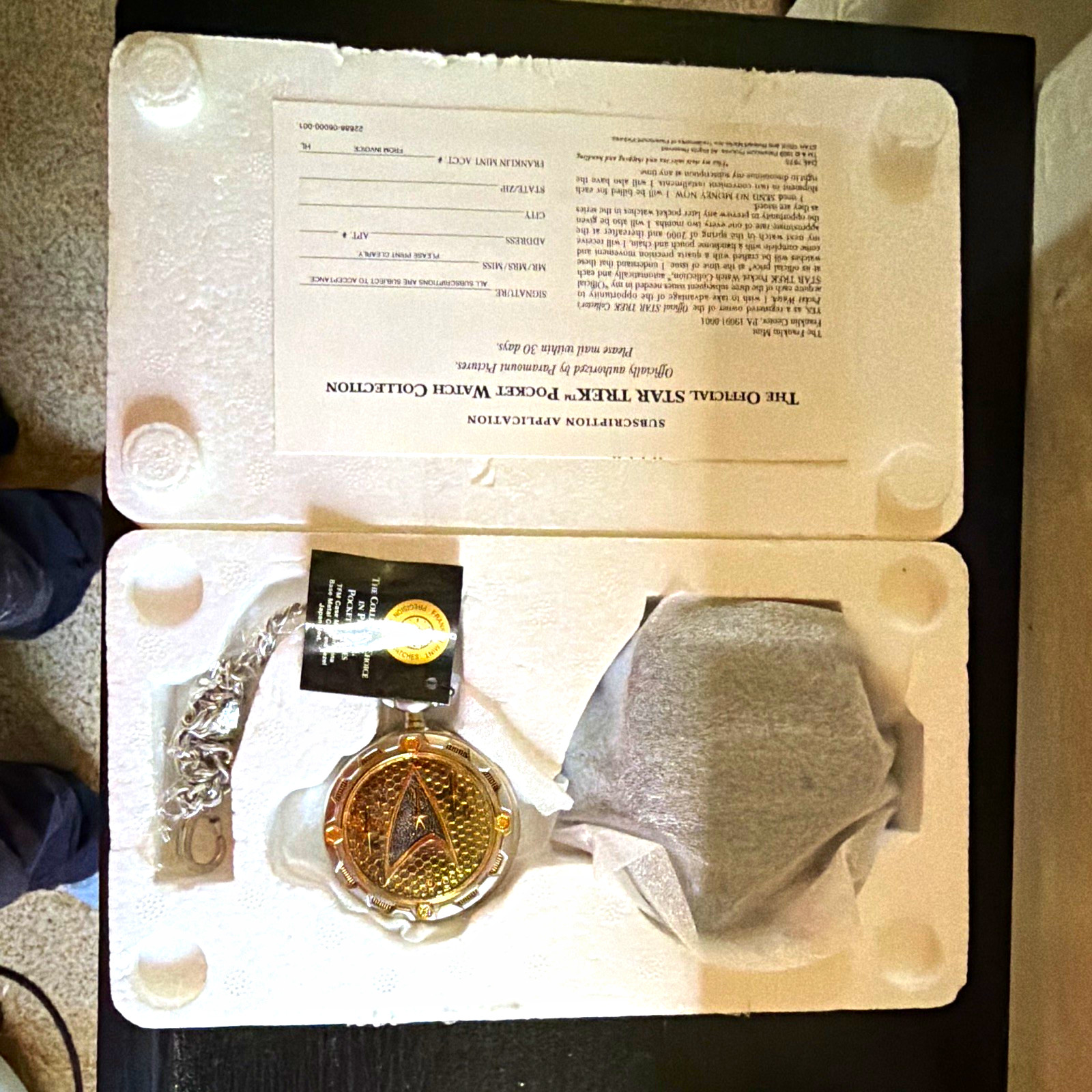 Franklin Mint Star Trek Pocket Watch Collection Quartz Full Hunter w/ Chain Box Franklin Mint Star Trek Pocket Watch Collection Quartz Full Hunter w/ Chain Box