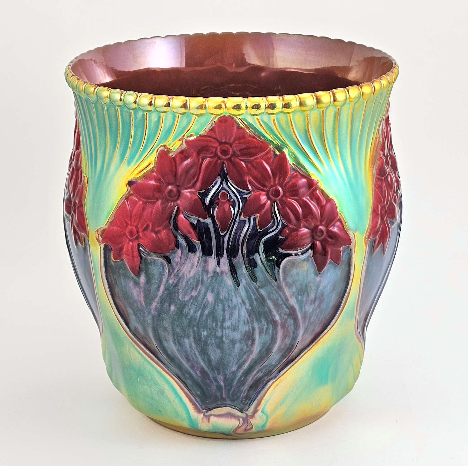Zsolnay Multi-color Iridescent Eosin Cachepot - Rare 150 years Anniversary Mark