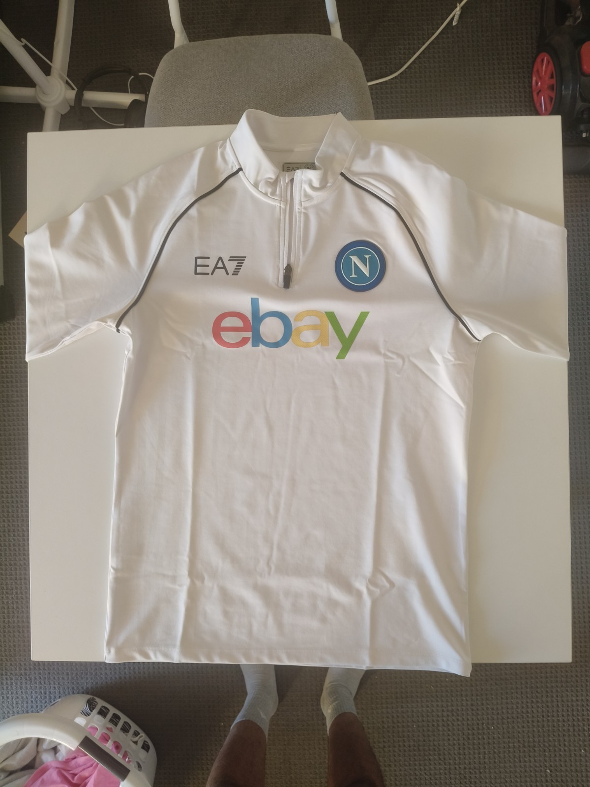 Men\'s EA7 SSC Napoli long sleeve 1/4 Zip Training Jersey White XL