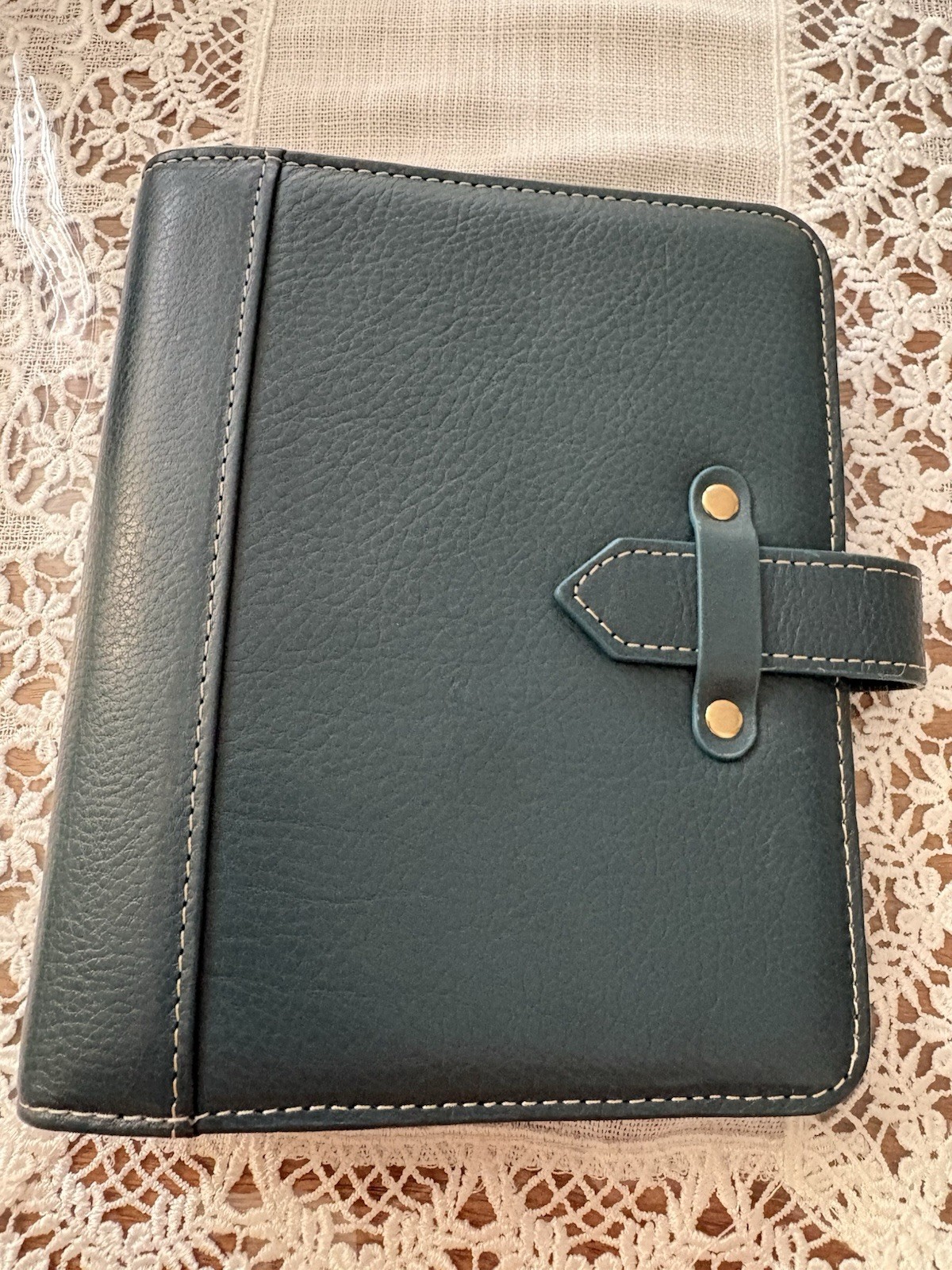 Franklin covey Vintage Aurora Full Grain Italian Leather Compact Blue Mirage