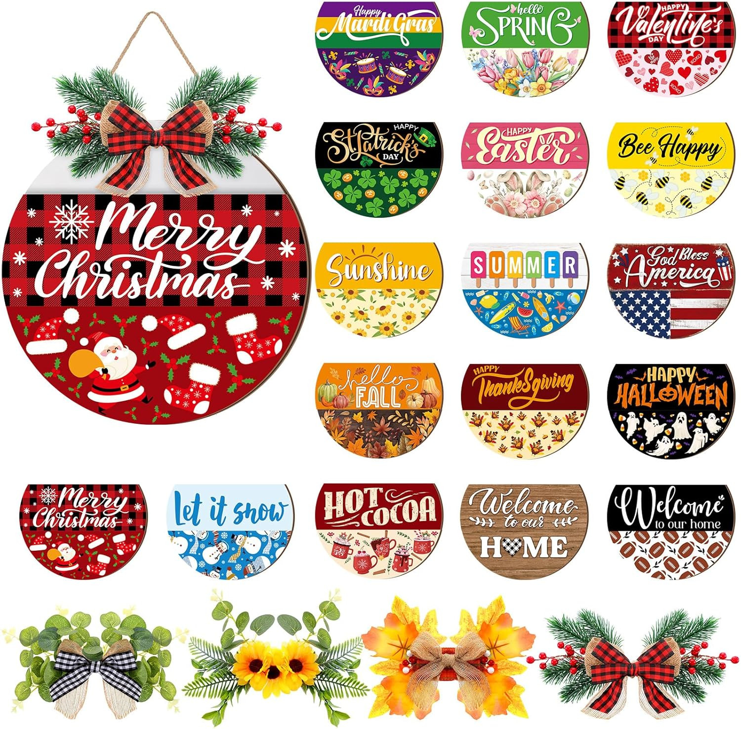Vicenpal Interchangeable Welcome Sign for Front Door with 17 Magnetic Icons, Woo