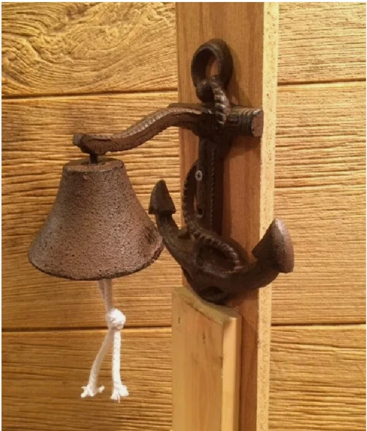 Handcrafted Nautical Decor Rustic Copper Cast Iron Wall Mounted Anchor Bell 8