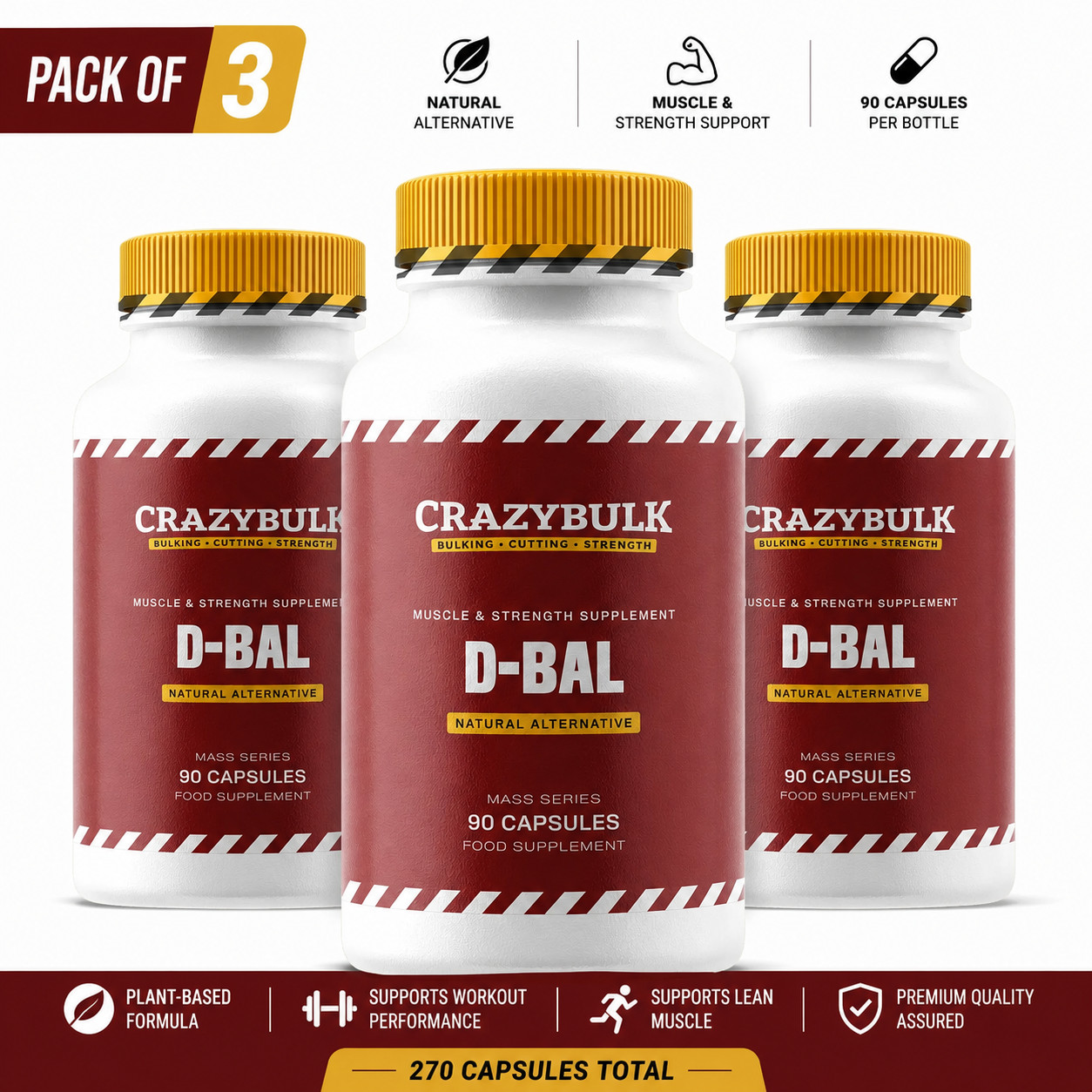 CrazyBulk D-BAL Gym Workout Support Supplement 90 Caps 3 Bottles 