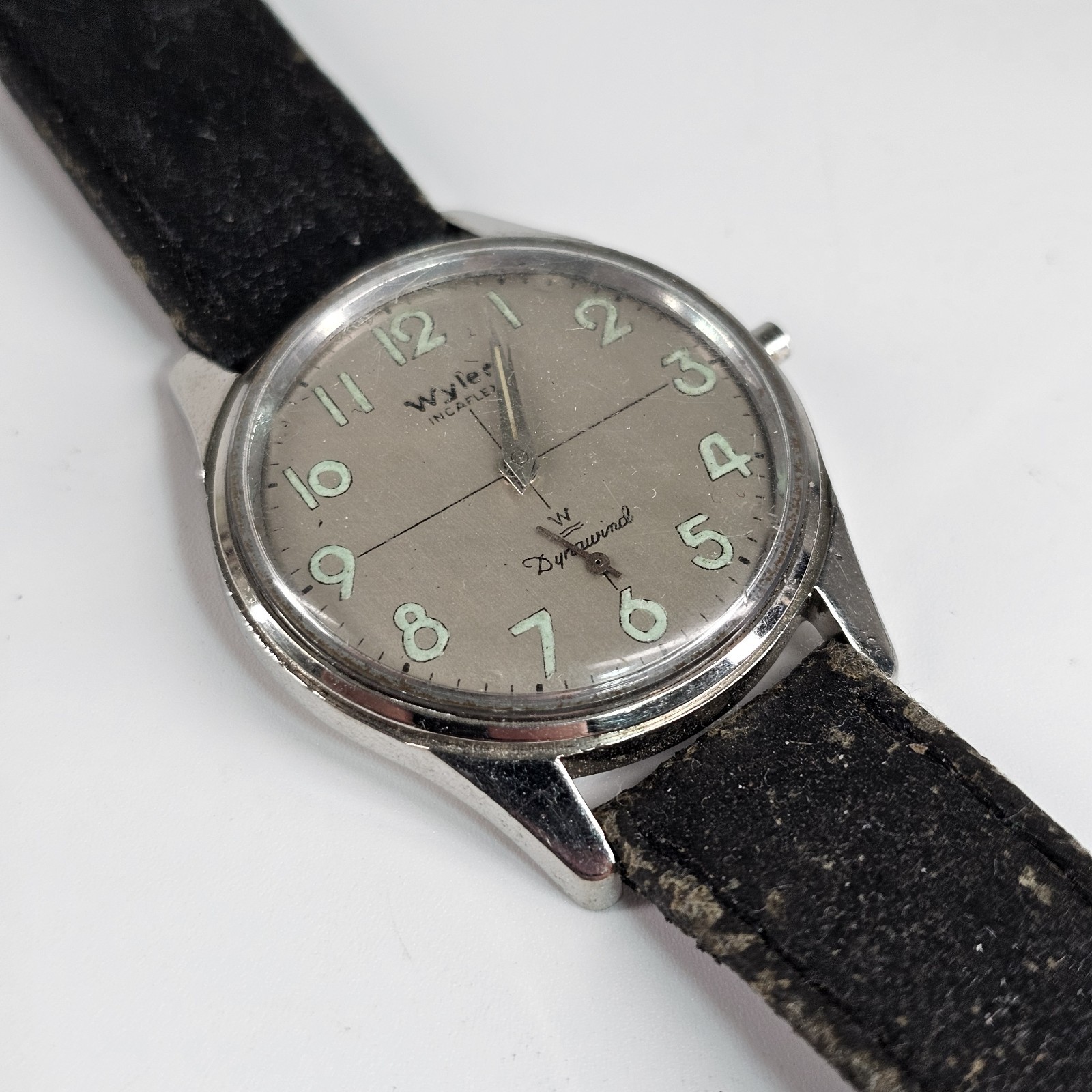 Vtg 60\'s Wyler Incaflex Dynawind Silver Dial Stainless Steel Case Glow Leather Vtg 60\'s Wyler Incaflex Dynawind Silver Dial Stainless Steel Case Glow Leather