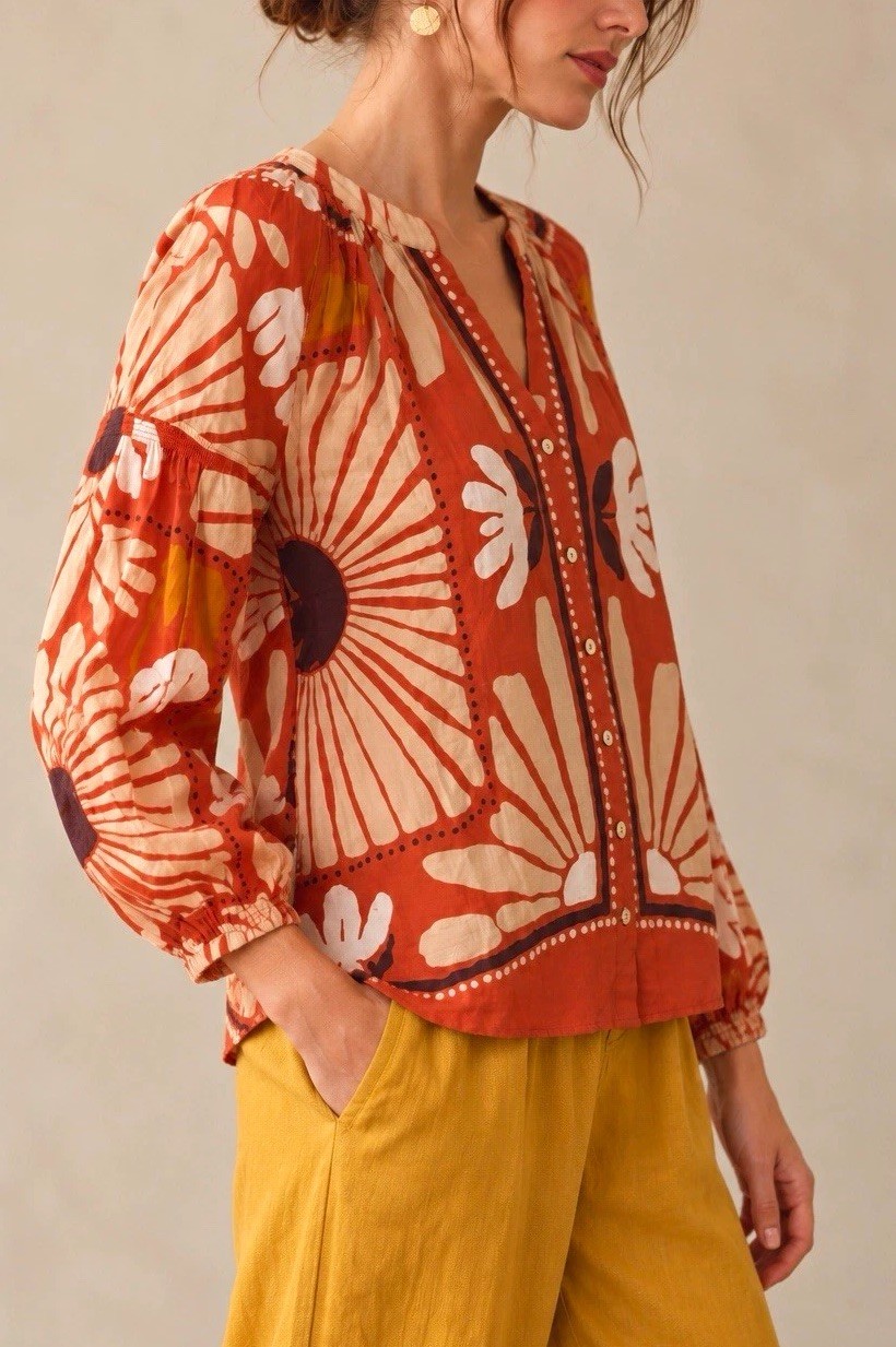 NWT DR2 Women’s Rust Orange Botanical Print 100% Cotton Blouse Size S NWT DR2 Women’s Rust Orange Botanical Print 100% Cotton Blouse Size S