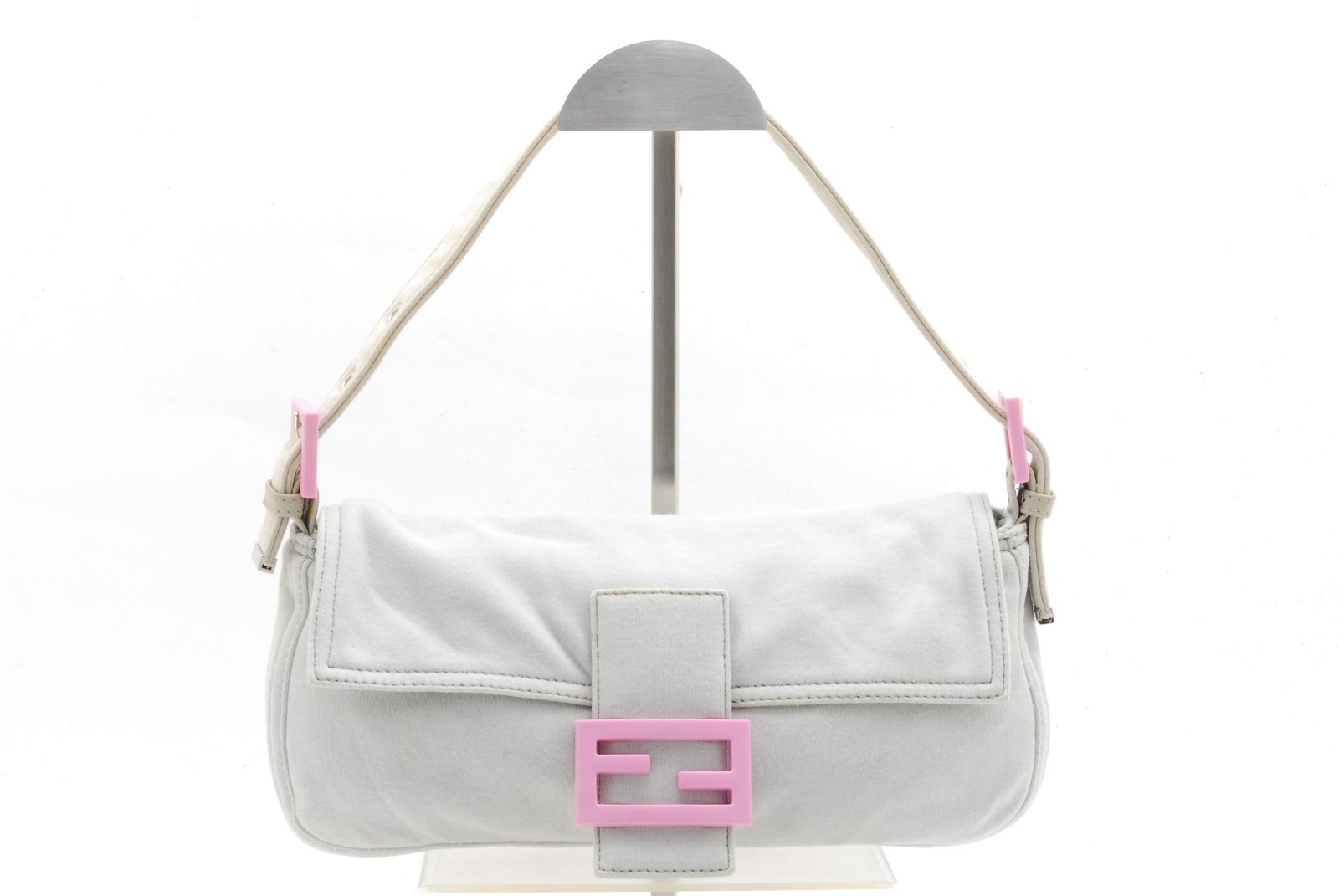 FENDI Mamma Baguette Shoulder Bag Gray Cotton