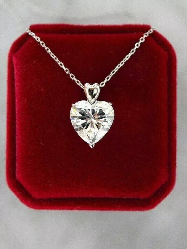 2Ct Heart Cut Simulated Diamond Stunning Solitaire Pendant 14k White Gold Plated