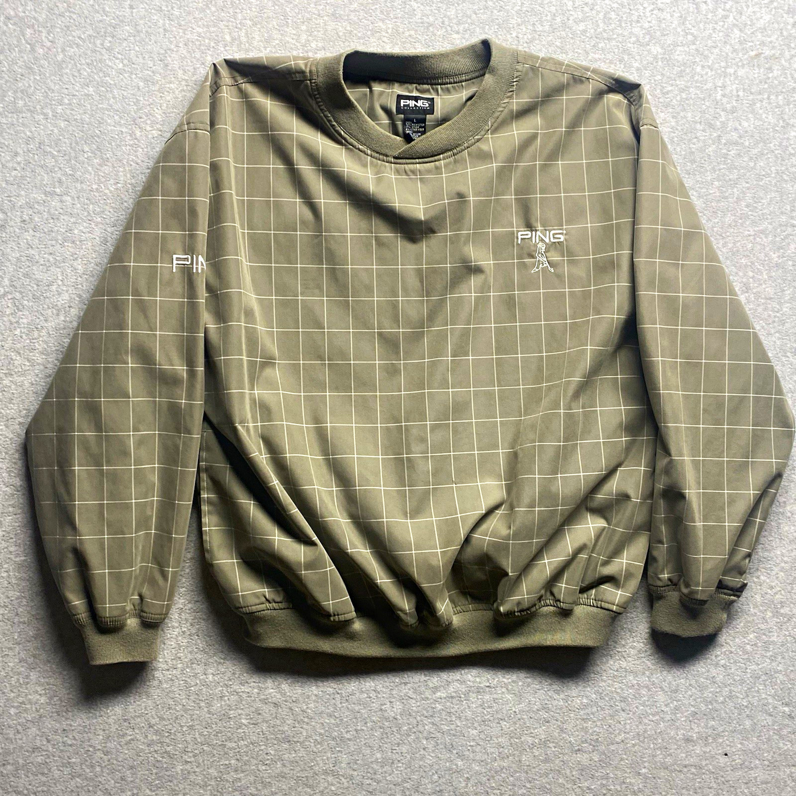 Vtg PING Collection Men L Windowpane Golf Windshirt Crewneck Pullover Jacket Y2K