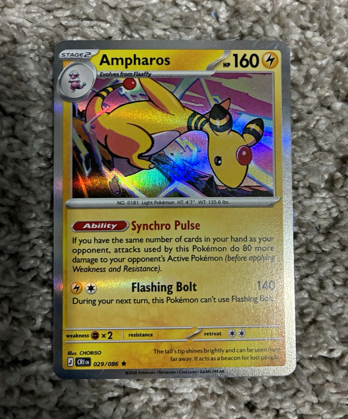 Ampharos 029/086 Rare Holo - Crimson Haze Pokemon TCG English 2024