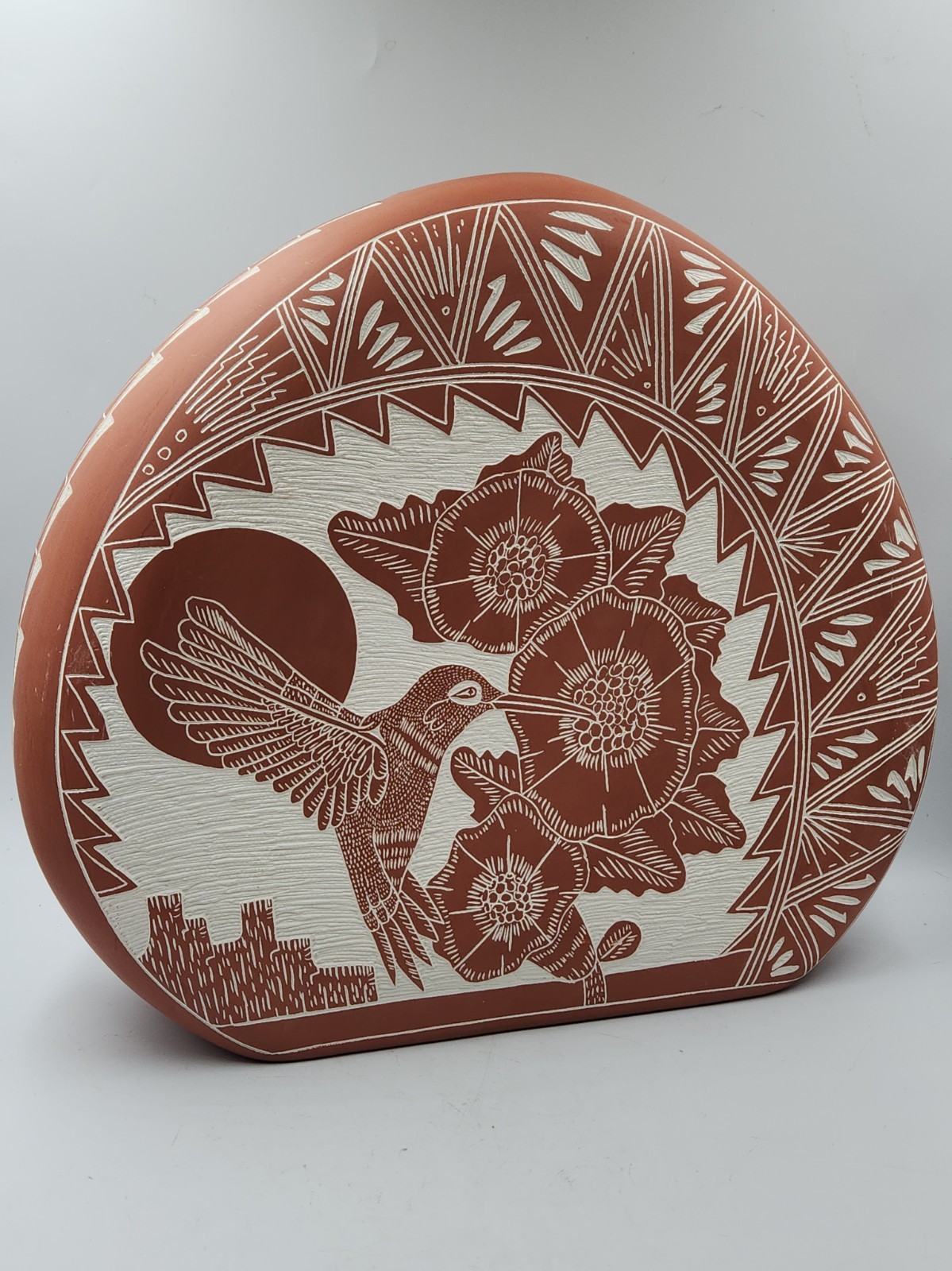 M & R Romero Acoma Redware Carved 2 Sided Hummingbird Tortoise Turtle No Damage 