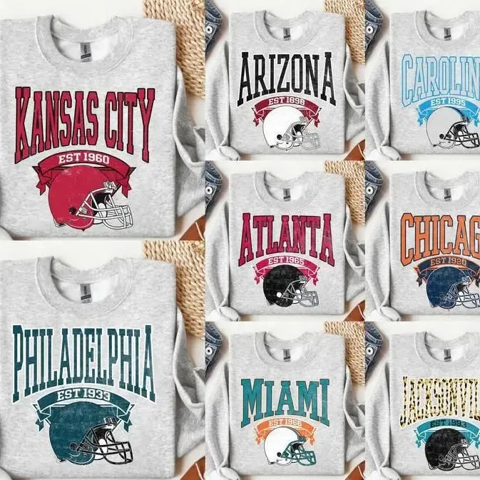 Vintage All Team Football ASH GREY Crewneck Sweatshirt, Hometown Football Gift