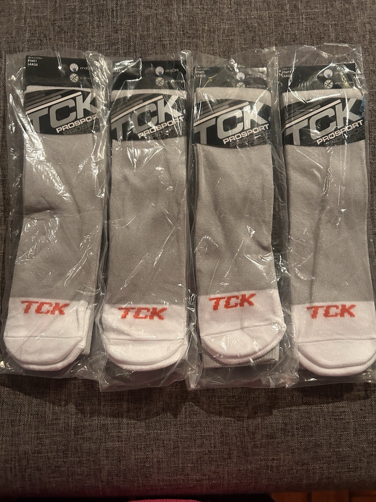 Four Pair TCK Pro Sport Socks Size Large Gray (Men’s 9-12, Women’s 10-13). New
