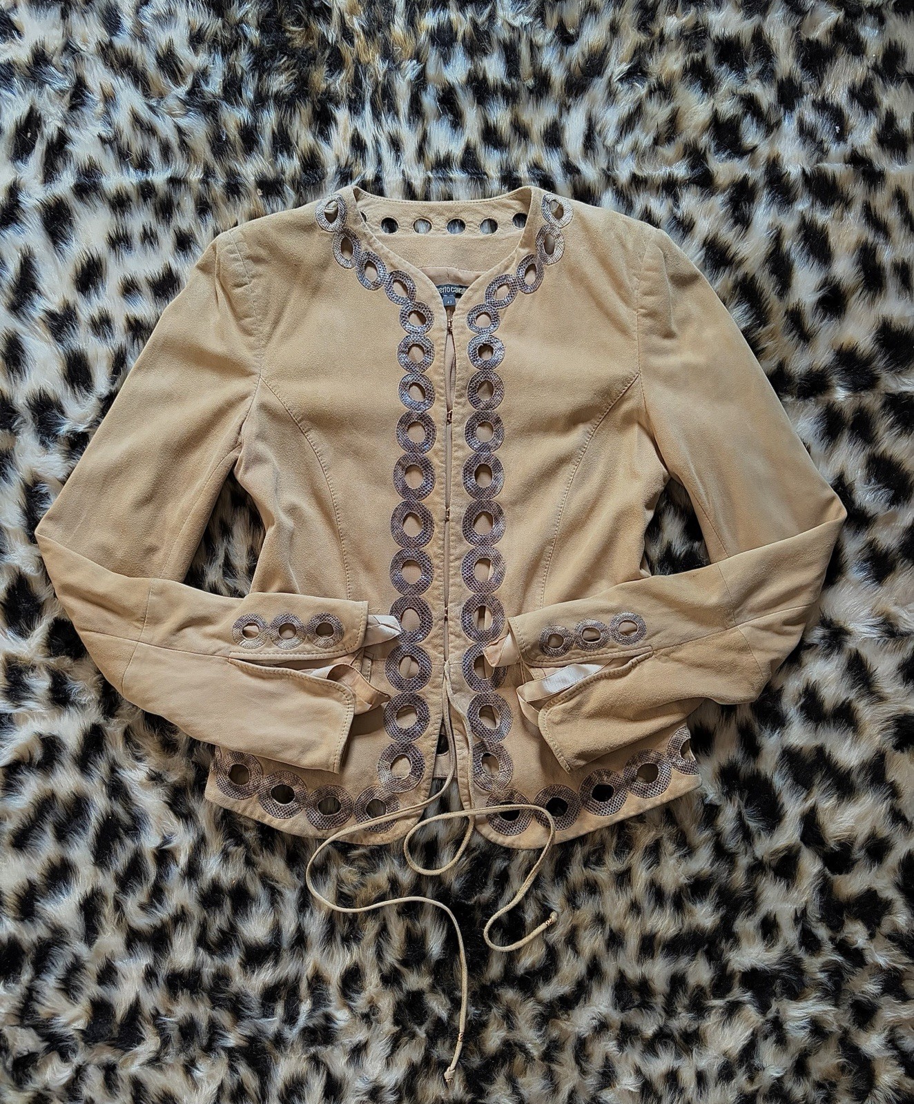 ROBerto CAVALLI Vintage Y2K Leather Suede Embellished Jacket IT Archival