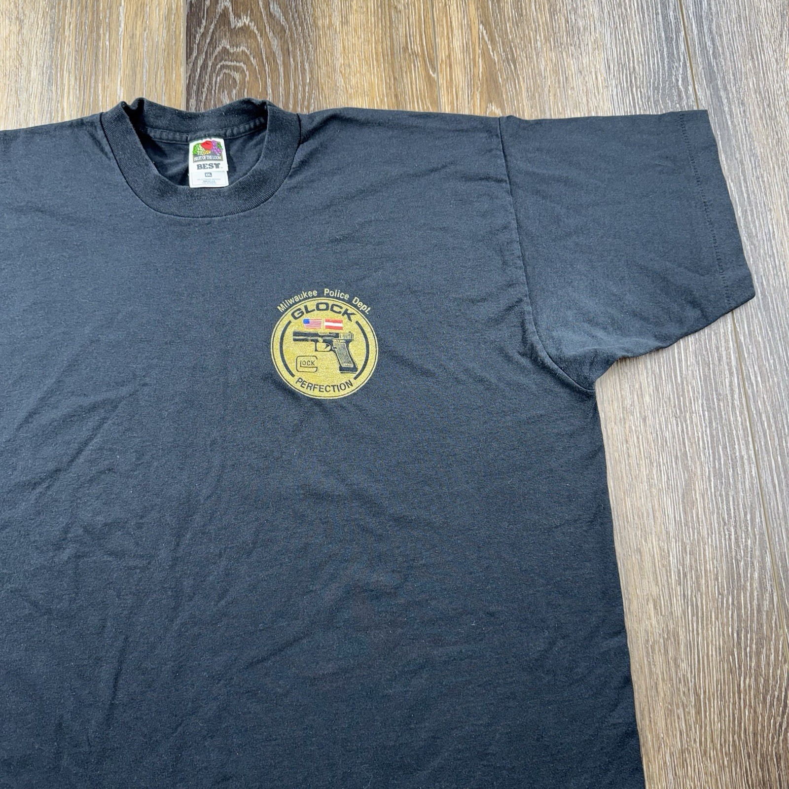 Vintage Glock Shirt Mens XXL Black Milwaukee Police Pistol USA Firearm Gun Tee
