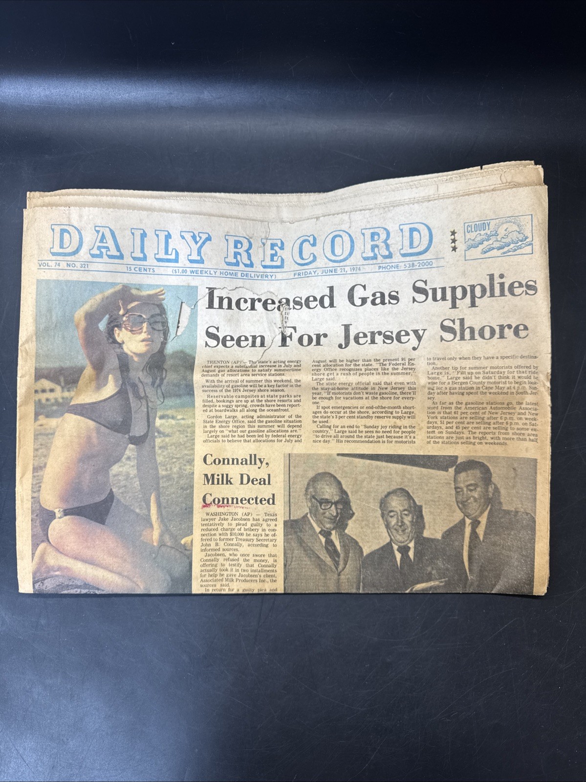VTG The Daily Record Newspaper June 21, 1974 VTG The Daily Record Newspaper June 21, 1974