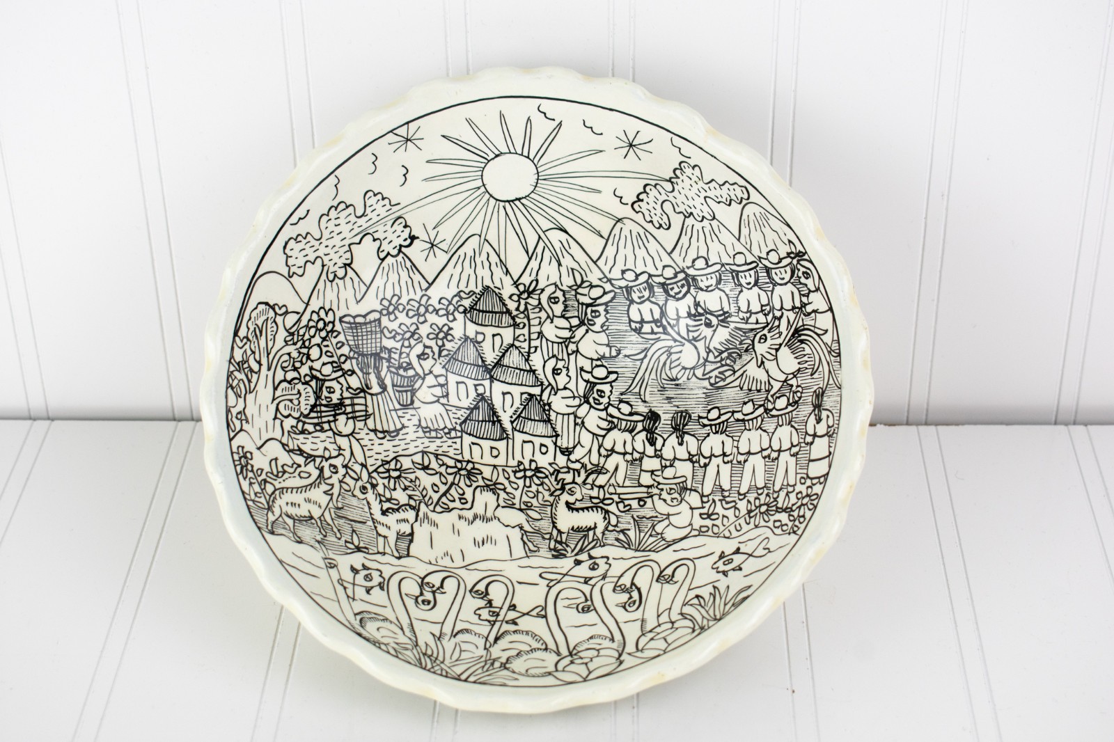 Vintage 1970/80s Mexican Folk Art Guerrero Storyteller Tripod Pottery Bowl