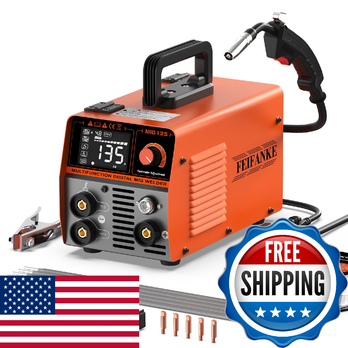 Feifanke 135A Mig Welder Potable Stick/Lift Tig/Flux Core Mig 3 In 1
