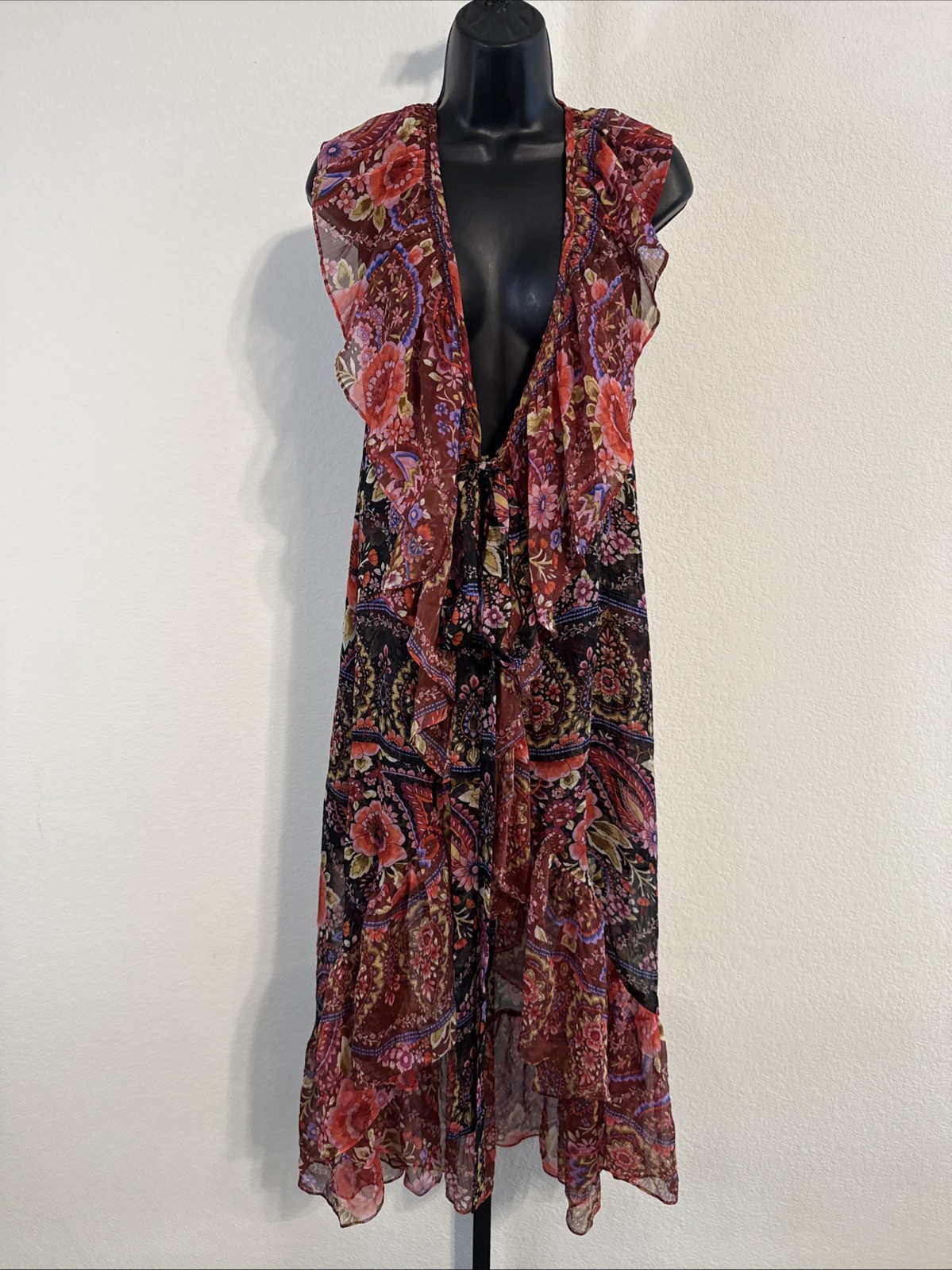 NEW $430 MISA Los Angeles Women\'s Red Paisley Chiffon Halter Melany Dress sz XS