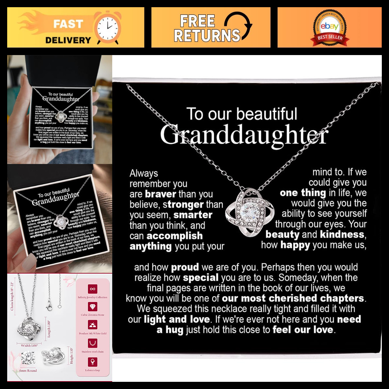Granddaughter Necklace - Heartfelt Gifts from Grandma & Grandpa, Birthday & Chri