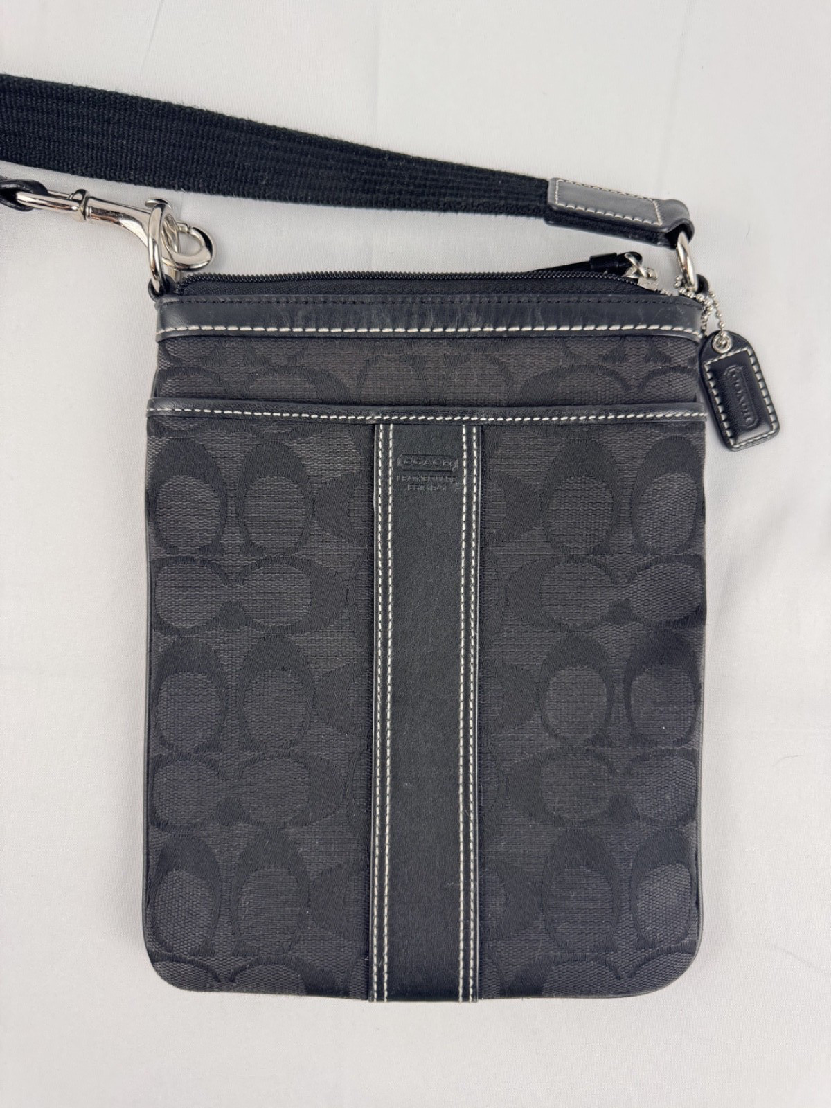 Coach Black Signature Stripe Swingpack Crossbody Bag Jacquard Y2K Crossbody