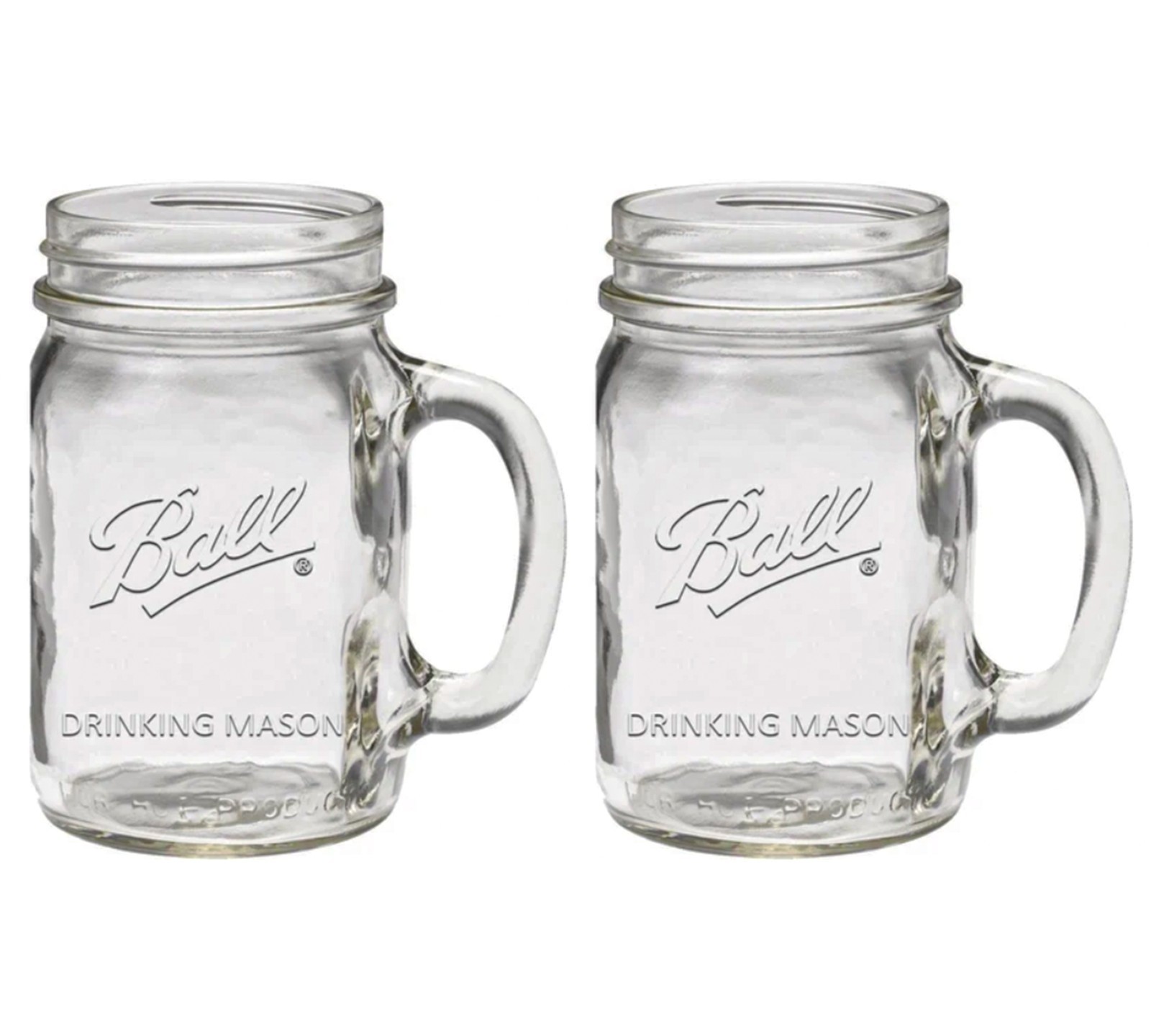 2-Pack Ball Drinking Mason Jars With Handles Set Clear Mugs 16 oz 2-Pack Ball Drinking Mason Jars With Handles Set Clear Mugs 16 oz