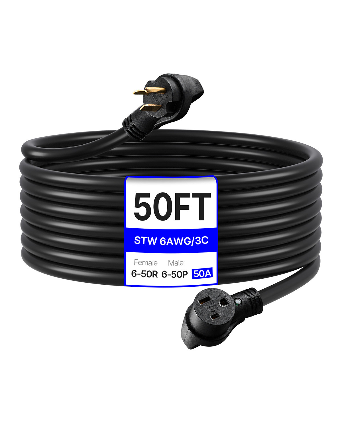 VEVOR 50A Generator Extension Cord 50 ft 250V NEMA 6-50P to 6-50R 12500W Power