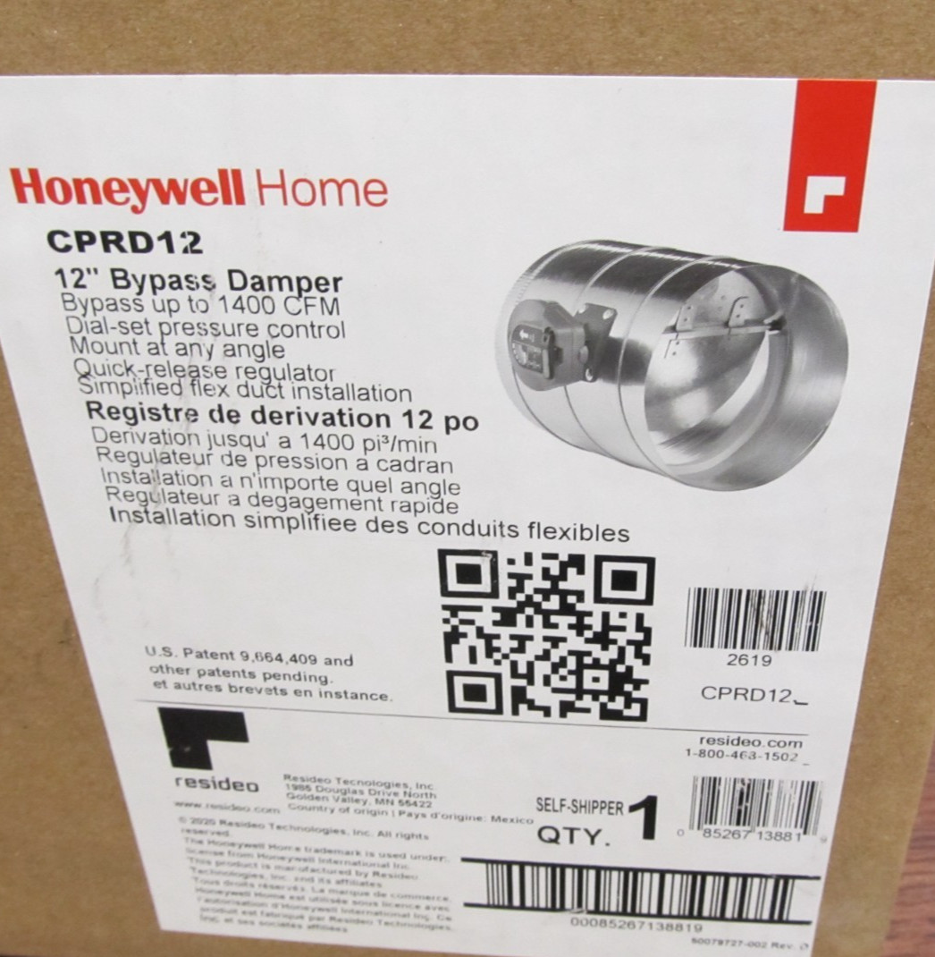NOS - Open Box - Honeywell CPRD12 12in TrueZONE Round Bypass Damper