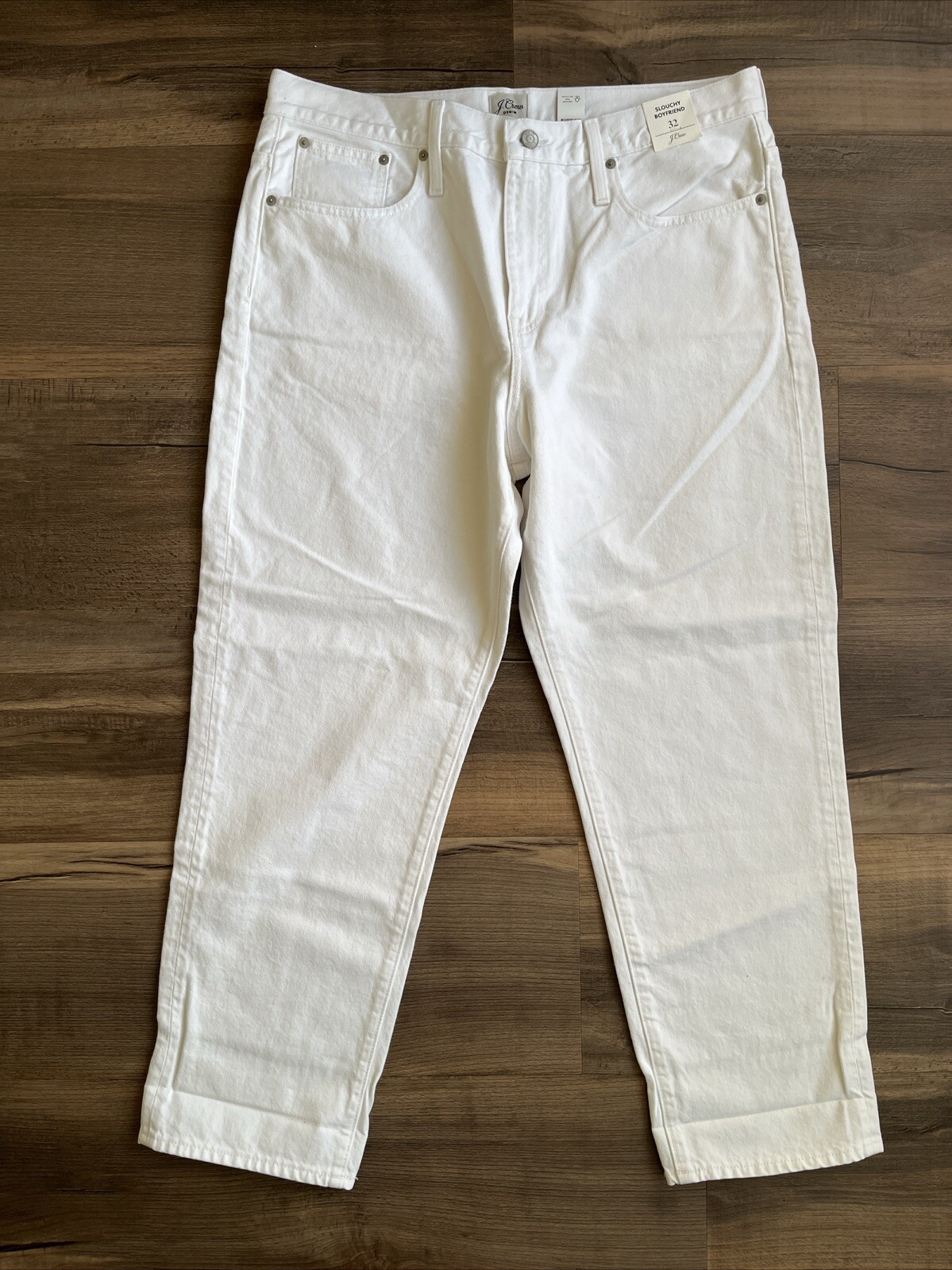 J Crew Denim Women’s Slouchy Boyfriend Jeans 100% Cotton White 32 New With Tags